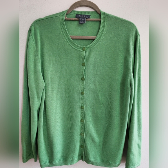 Koret Sweaters - Koret Green Cotton/Silk Women's Cardigan.